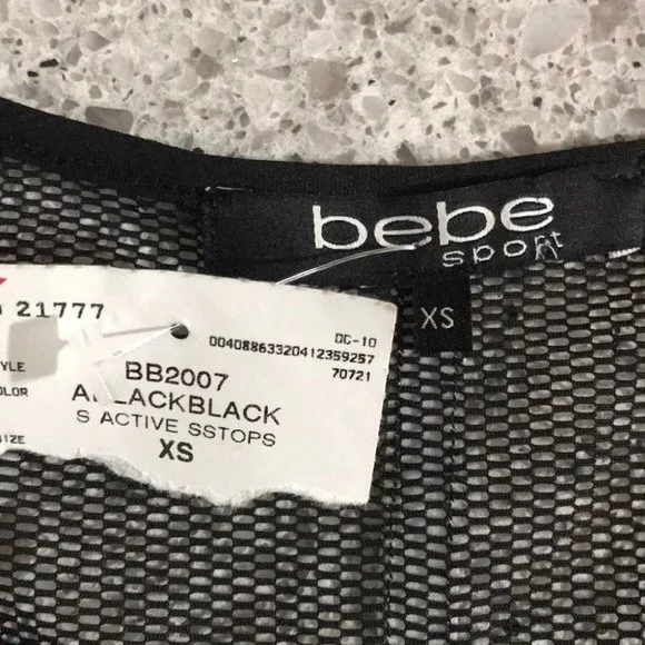 {bebe sport} NWT Black Mesh Sweatheart Top - Picture 8 of 10